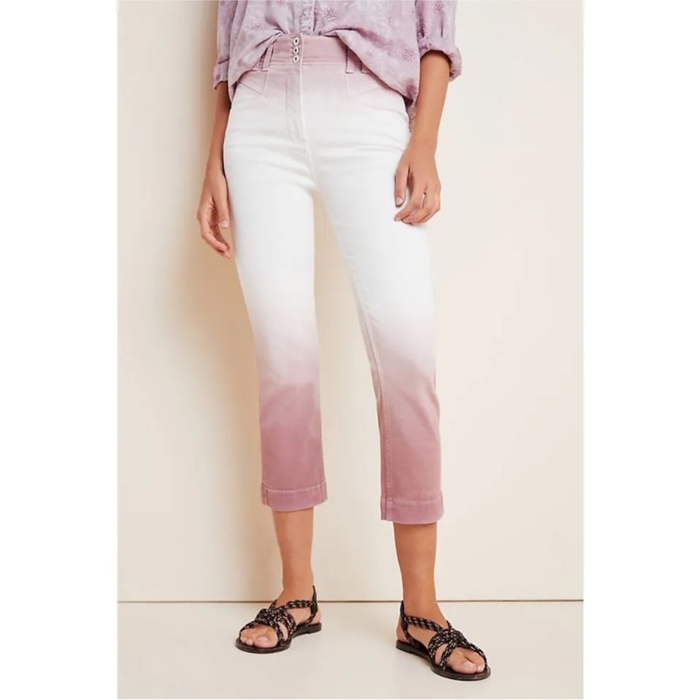 Anthropologie Pilcro High Rise Rose & White Ombré Tie Dip Dye Ankle Jean…